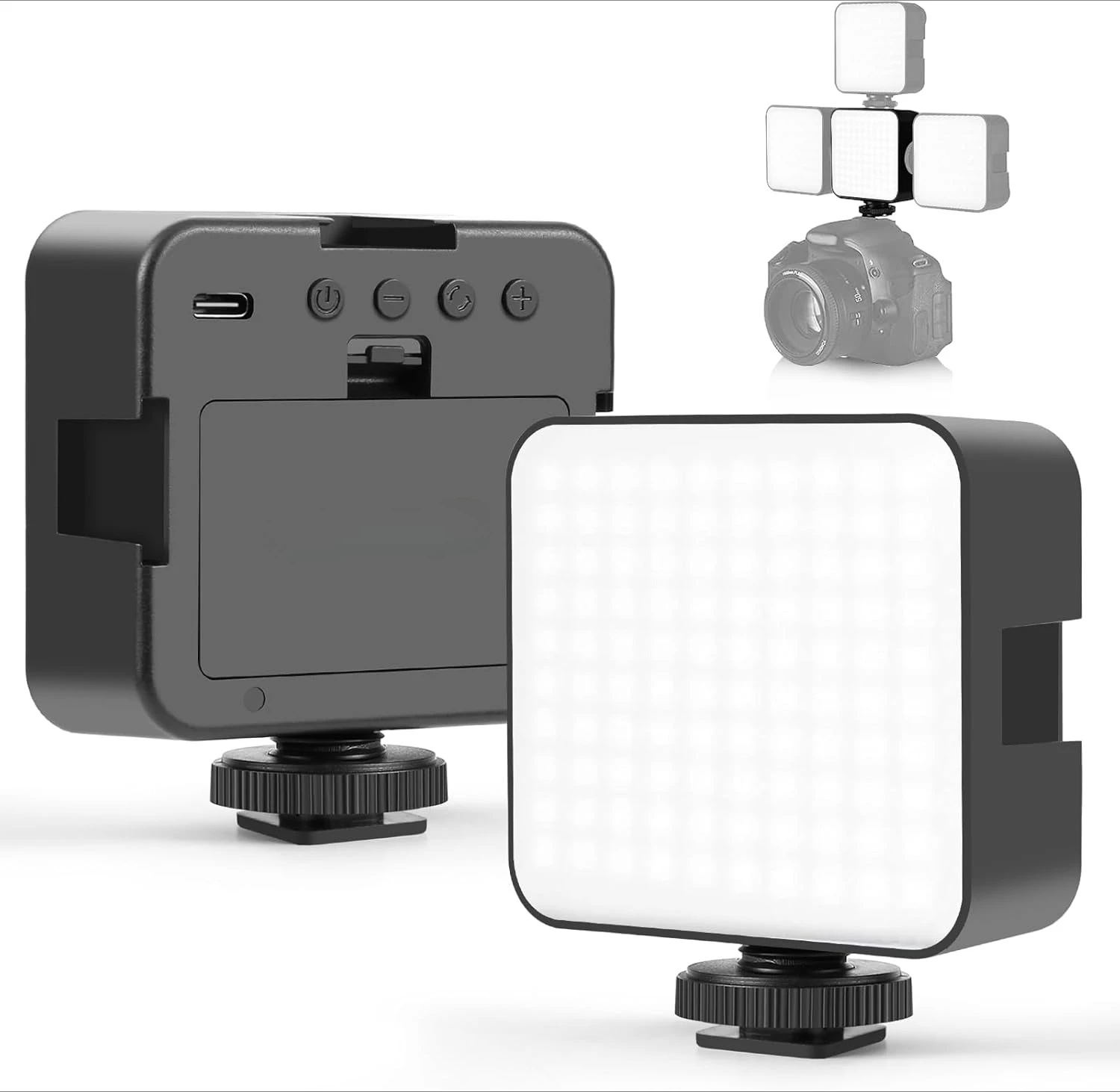 100 LED Video Light, 3-Color Temperature Dimmable (2900K-6500K) Camera Fill Light with Cold Shoe Mount USB-C/AA Battery Powered
100 LED Video Light, 3-Color Temperature Dimmable (2900K-6500K) Camera Fill Light with Cold Shoe Mount USB-C/AA Battery Powered