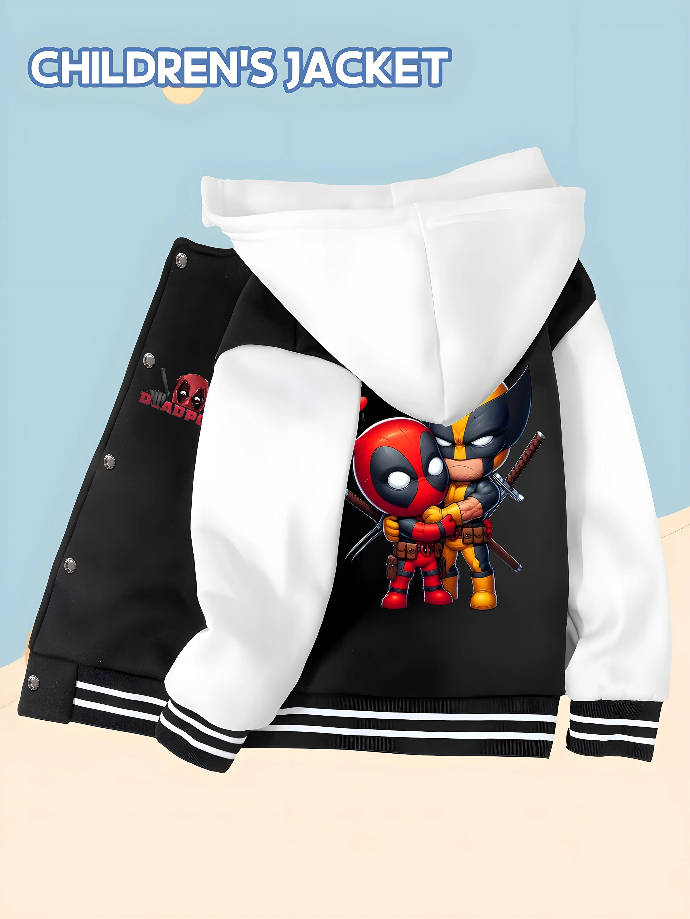 MINISO Marvel Boys Baseball Jacket - Deadpool and Wolverine collaboration, classic black and white, soft fabric, warm and comfor
MINISO Marvel Boys Baseball Jacket - Deadpool and Wolverine collaboration, classic black and white, soft fabric, warm and comfor