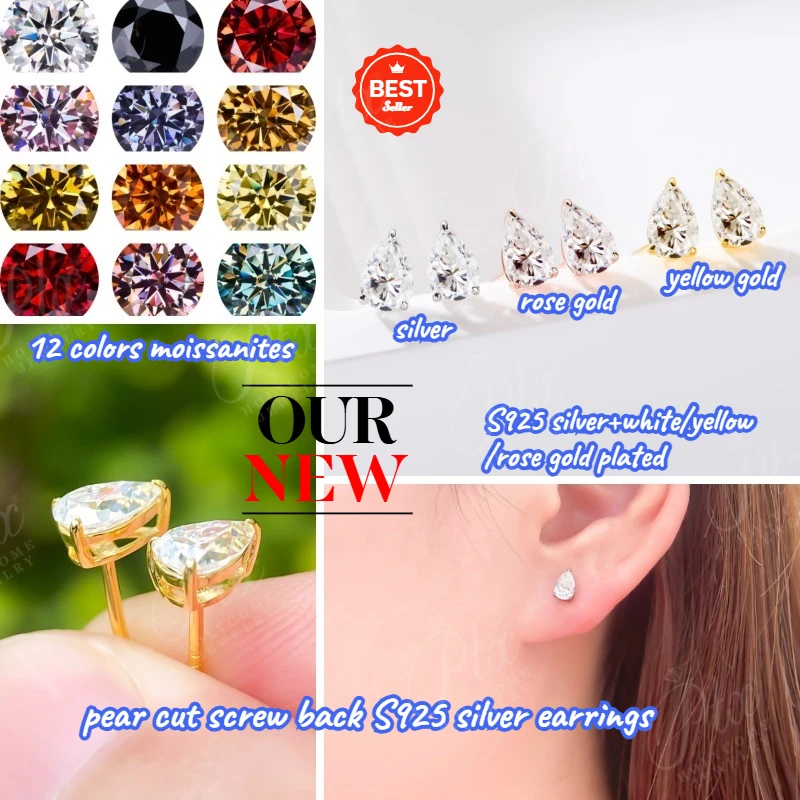 Pear Shape Moissanite Earrings 12 Colors 925 Silver 0.5-3CT Top quality Birth Stones Bridal Jewelry classic Daily Wedding Jewel
Pear Shape Moissanite Earrings 12 Colors 925 Silver 0.5-3CT Top quality Birth Stones Bridal Jewelry classic Daily Wedding Jewel