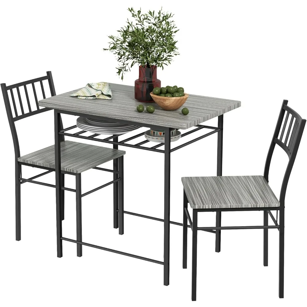 Dining Table Set for 2, Small Kitchen Table and Chairs with Built-in Storage Rack and Steel Frame
Dining Table Set for 2, Small Kitchen Table and Chairs with Built-in Storage Rack and Steel Frame