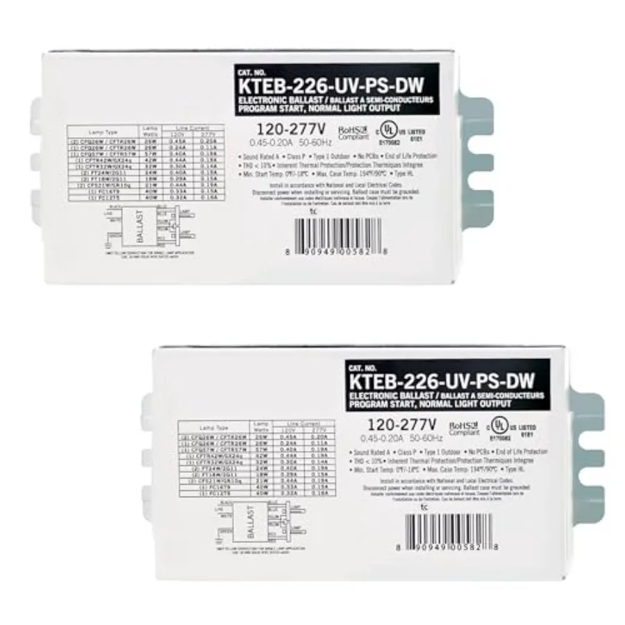 2 Pack - Replacement for Keystone KTEB-226-UV-PS-DW 2 Lamp Compact Fluorescent Electronic Ballast 26 Watts and 120-277V Input H
2 Pack - Replacement for Keystone KTEB-226-UV-PS-DW 2 Lamp Compact Fluorescent Electronic Ballast 26 Watts and 120-277V Input H
