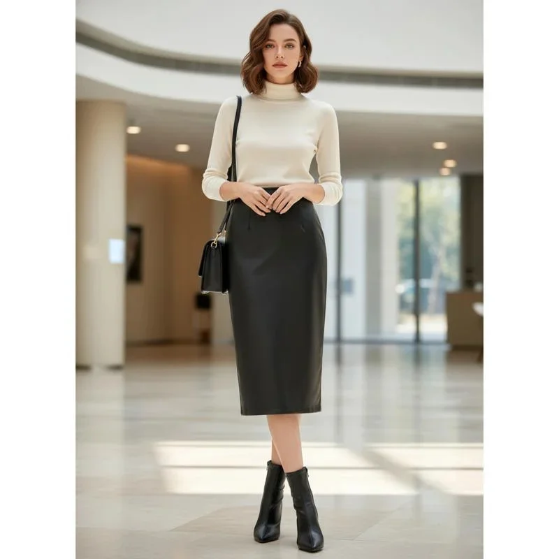 Women Chic High Waist PU Leather Straight Midi Skirt Soft Fabric Slim Silhouette With Side Slit For Commuting Daily Wear Spring
Women Chic High Waist PU Leather Straight Midi Skirt Soft Fabric Slim Silhouette With Side Slit For Commuting Daily Wear Spring
