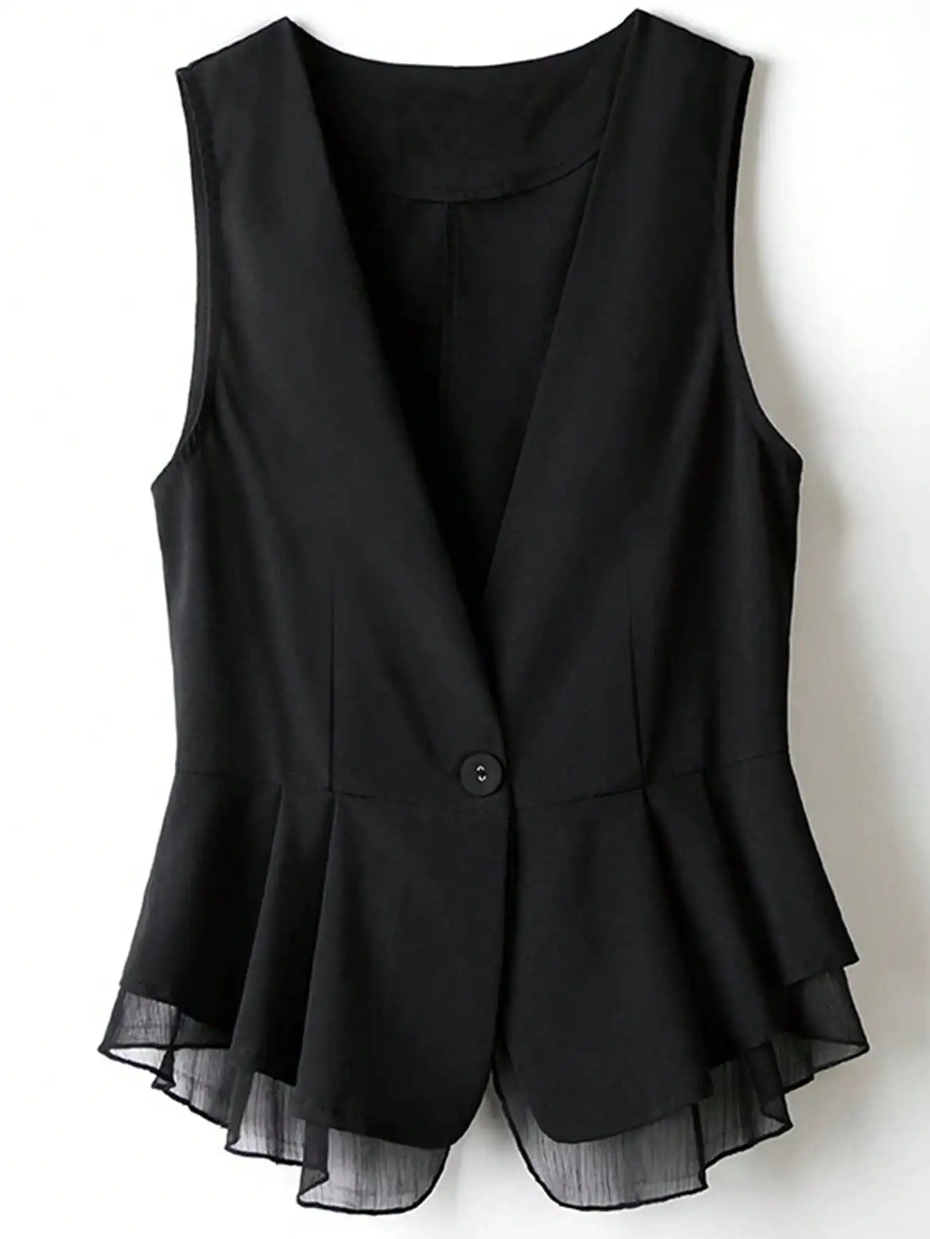 Plus Size Women's Sleeveless Single-Breasted Vest with Ruffle Hem
Plus Size Women's Sleeveless Single-Breasted Vest with Ruffle Hem