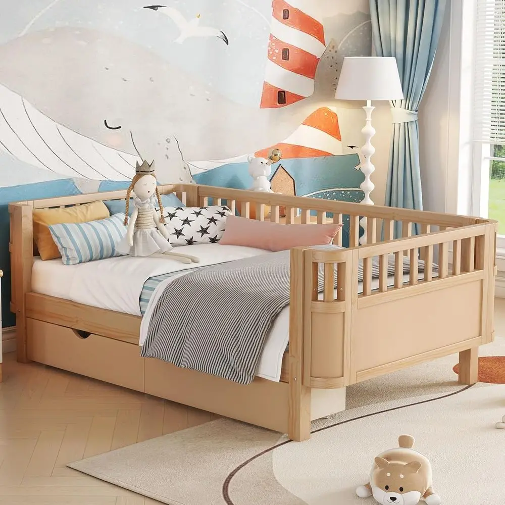 Montessori Twin Bed with Storage, Rails & Slats, Modern Daybed for Kids, Natural Finish
Montessori Twin Bed with Storage, Rails & Slats, Modern Daybed for Kids, Natural Finish