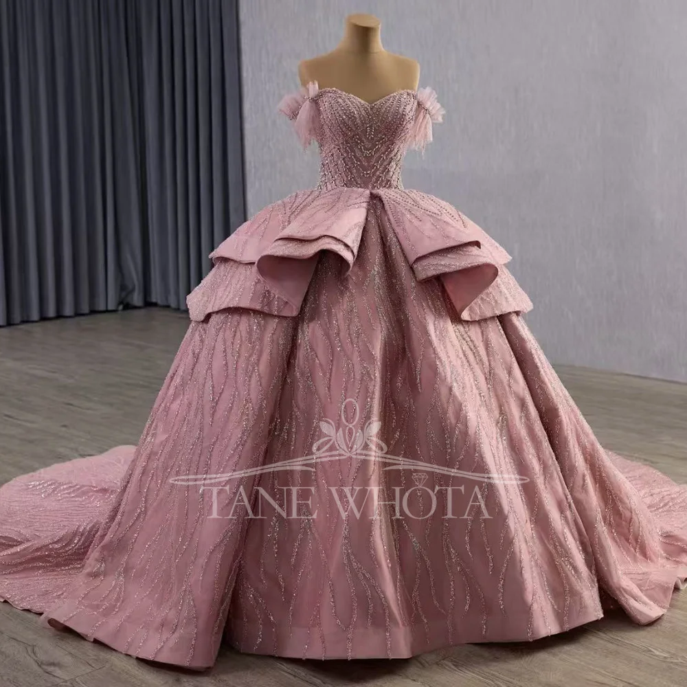 Розовое вечернее платье с открытыми плечами для женщин, расшитое блестками и кристаллами на шнуровке сзади, настраиваемое платье Vestidos De Fiesta 
Розовое вечернее платье с открытыми плечами для женщин, расшитое блестками и кристаллами на шнуровке сзади, настраиваемое платье Vestidos De Fiesta