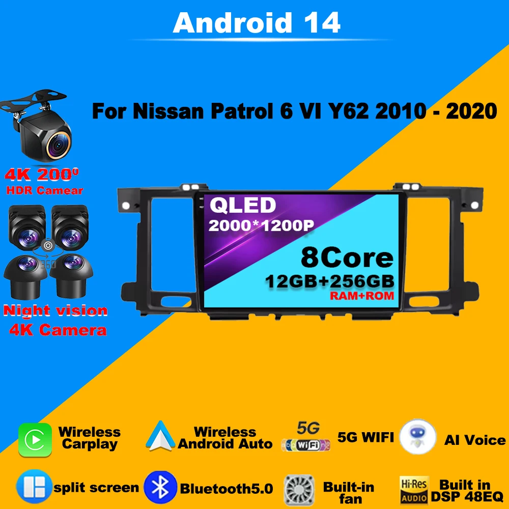 Android 14 Car Radio Navigation GPS Android Auto For Nissan Patrol 6 VI Y62 2010 - 2020 Multimedia Player Carplay 4G DSP WIFI BT
Android 14 Car Radio Navigation GPS Android Auto For Nissan Patrol 6 VI Y62 2010 - 2020 Multimedia Player Carplay 4G DSP WIFI BT