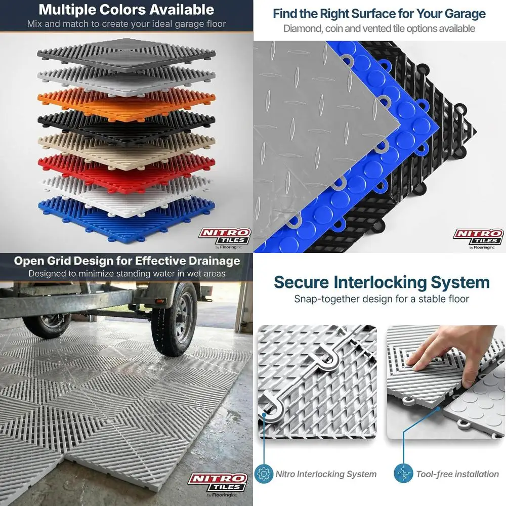 12 x 12 Heavy-Duty Interlocking Garage Floor Tiles with Vented Design for Drainage in Wet Areas
12 x 12 Heavy-Duty Interlocking Garage Floor Tiles with Vented Design for Drainage in Wet Areas