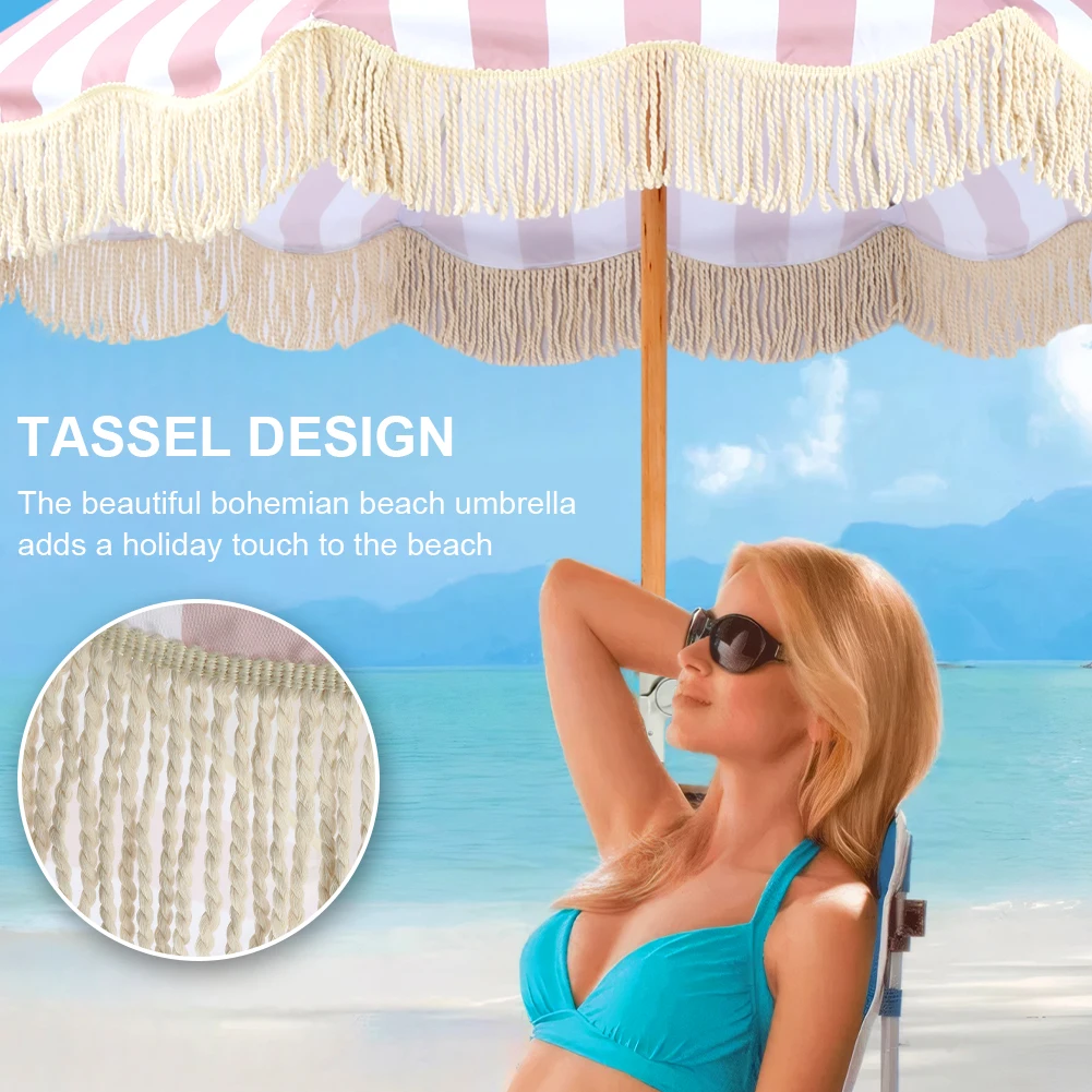 Striped Patio Umbrella with Tilt Pole Portable Tassel Umbrella Sun Shelter for Balcony Terrace Swimming Pool Beach Garden
Striped Patio Umbrella with Tilt Pole Portable Tassel Umbrella Sun Shelter for Balcony Terrace Swimming Pool Beach Garden