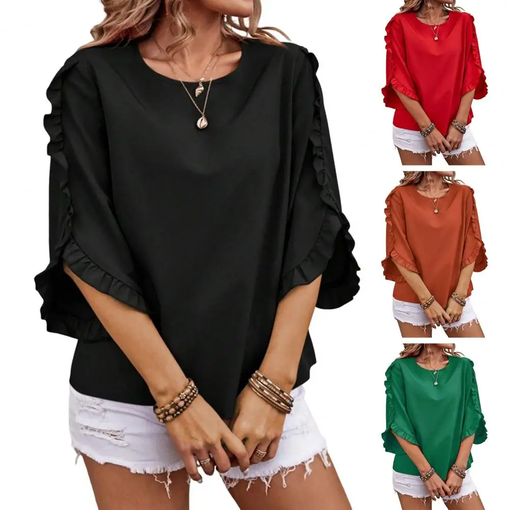Women T-shirt Top Solid Color Women's O-neck 3/4 Batwing Sleeve T-shirt Loose Fit Lightweight Breathable Top for Casual Wear
Women T-shirt Top Solid Color Women's O-neck 3/4 Batwing Sleeve T-shirt Loose Fit Lightweight Breathable Top for Casual Wear