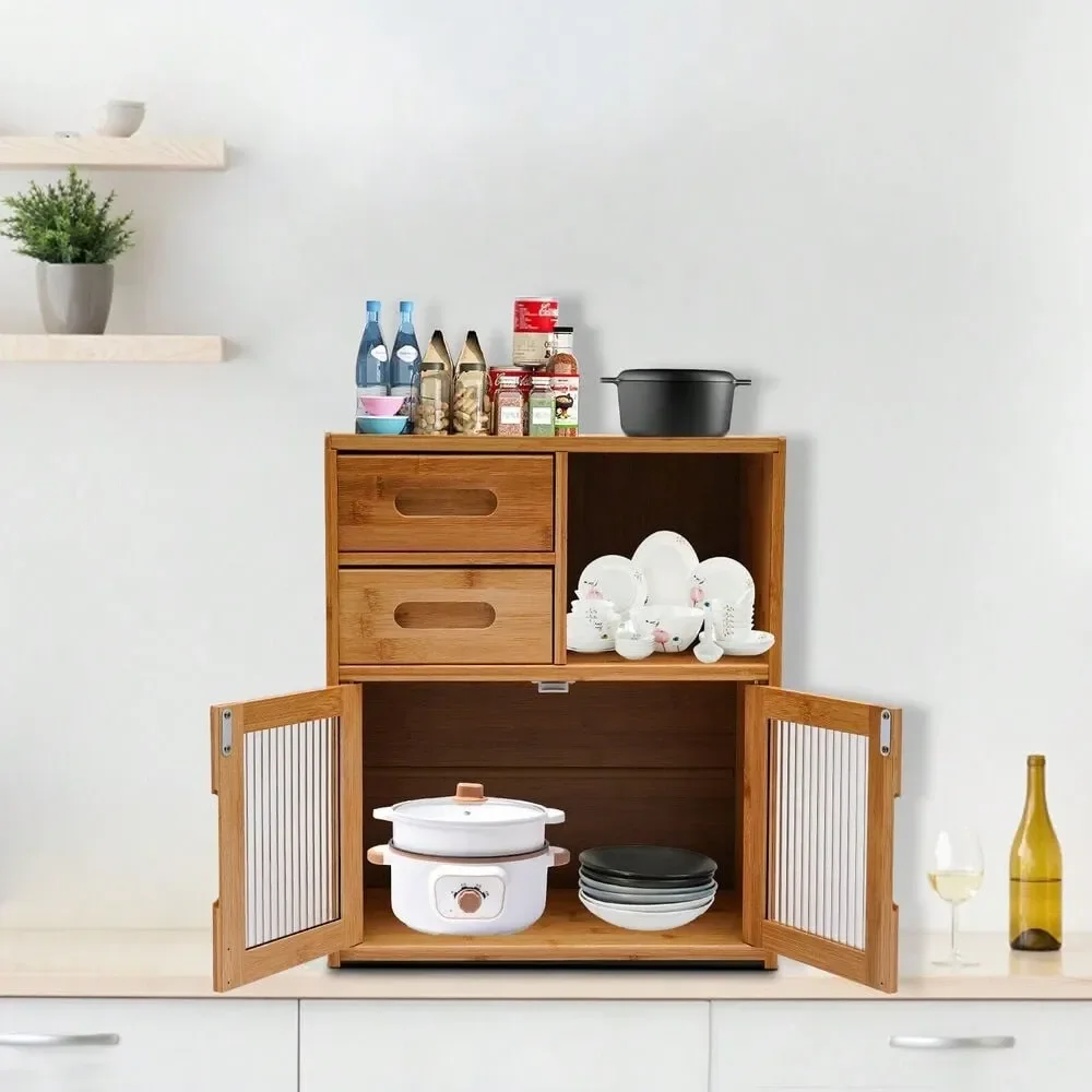 18.9in Tall Kitchen Pantry Sideboard Bamboo Kitchen Storage With 2 Drawers, Wood Kitchen Pantry With Clear Doors Tabletop Stora
18.9in Tall Kitchen Pantry Sideboard Bamboo Kitchen Storage With 2 Drawers, Wood Kitchen Pantry With Clear Doors Tabletop Stora
