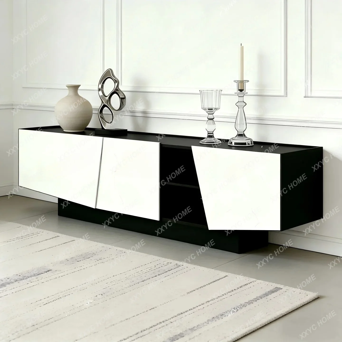 LModern light luxury paint TV cabinet black and white color matching floor locker
LModern light luxury paint TV cabinet black and white color matching floor locker