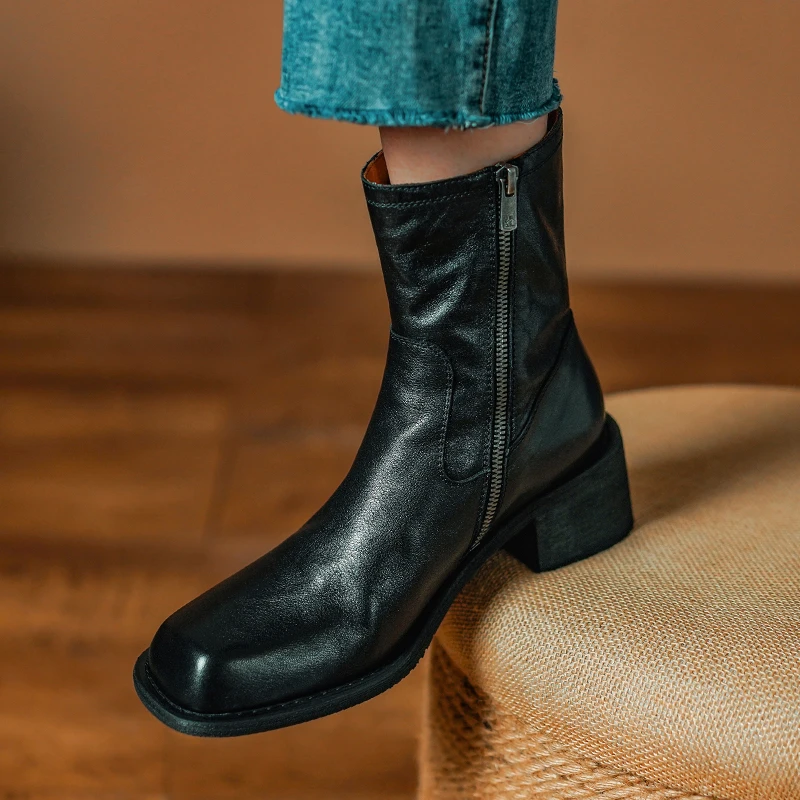 Women Ankle Boots Autumn Spring British Shoes Side Zip Short Botas Square Toe Cowhide Ladies Shoes On Thick Heel Retro Botas
Women Ankle Boots Autumn Spring British Shoes Side Zip Short Botas Square Toe Cowhide Ladies Shoes On Thick Heel Retro Botas