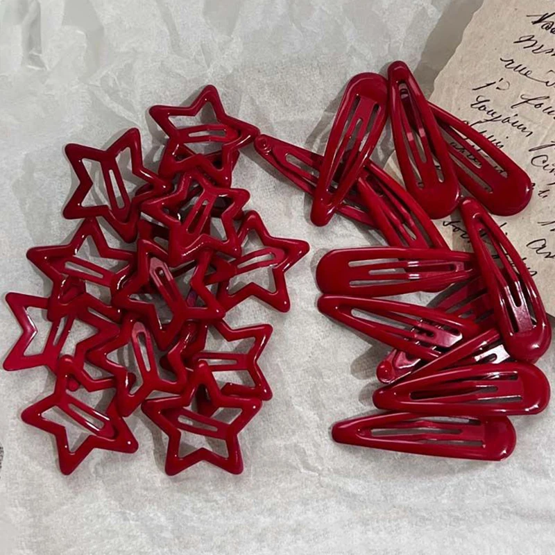 10Pcs Red Star Snap Clip for Girl Waterdrop Barrettes Black Hairpin Women Silver Hair Clip Accessories Kawaii BB Clip New Sweet
10Pcs Red Star Snap Clip for Girl Waterdrop Barrettes Black Hairpin Women Silver Hair Clip Accessories Kawaii BB Clip New Sweet