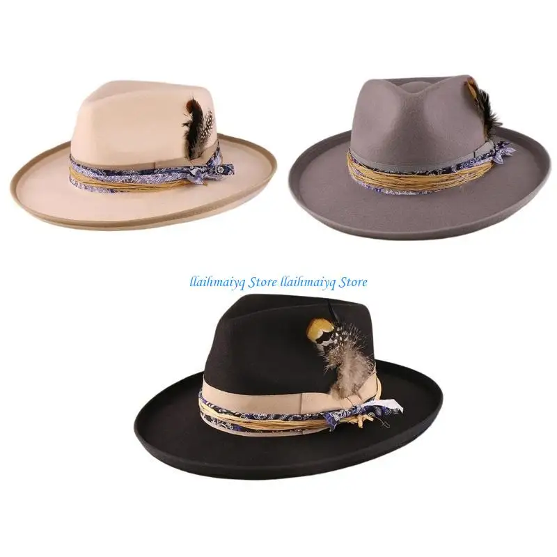 573B Western Styles Fedoras Hat With Roll Brim And Feathered Jazzy Hat For Formal Parties and Daily Wear Women Men Unisex
573B Western Styles Fedoras Hat With Roll Brim And Feathered Jazzy Hat For Formal Parties and Daily Wear Women Men Unisex