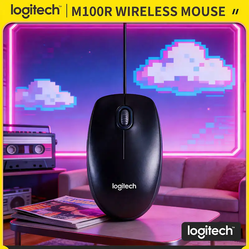 Premium Logitech M100R Wired USB Mouse Plug & Play 1000DPI Precision Ambidextrous Design Compatible with Windows Mac Linux Home