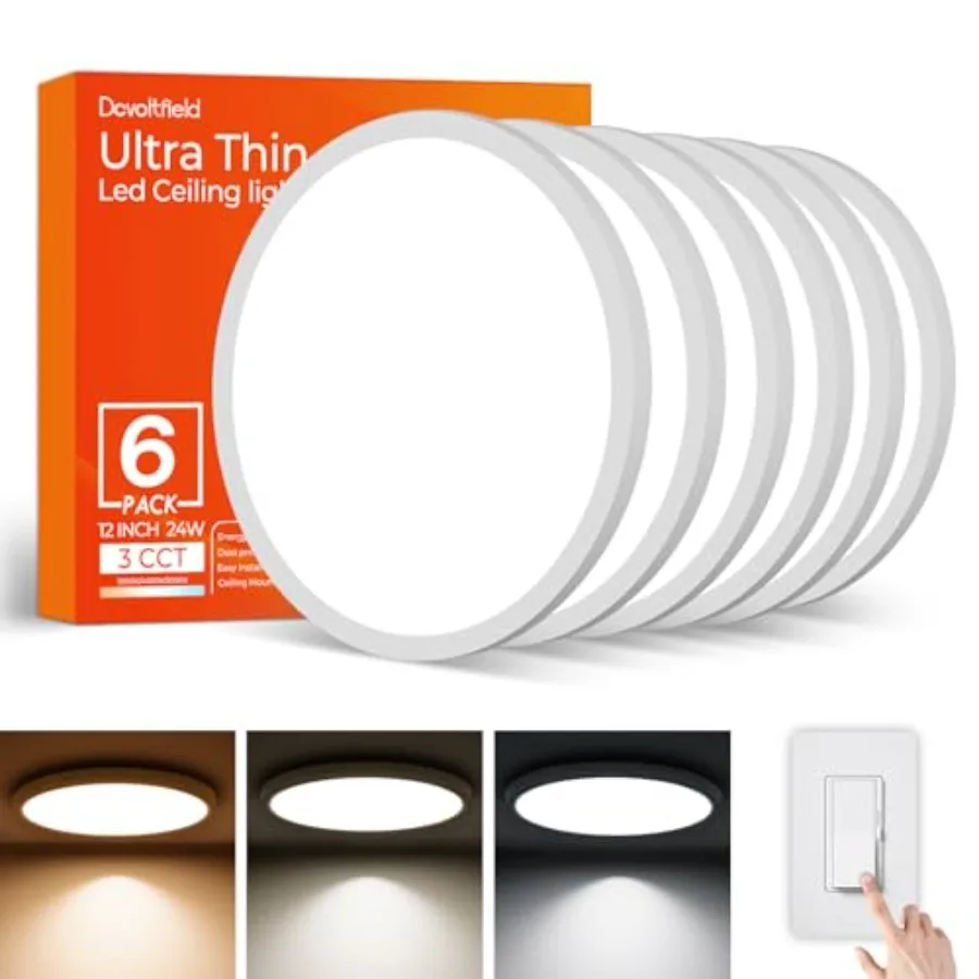 6Pack 12Inch LED Flush Mount Ceiling Light Fixture, 24W 2400LM, Dimmable CCT 3000K/4000K/5000K, Round Flat Panel Light for Bedr
6Pack 12Inch LED Flush Mount Ceiling Light Fixture, 24W 2400LM, Dimmable CCT 3000K/4000K/5000K, Round Flat Panel Light for Bedr