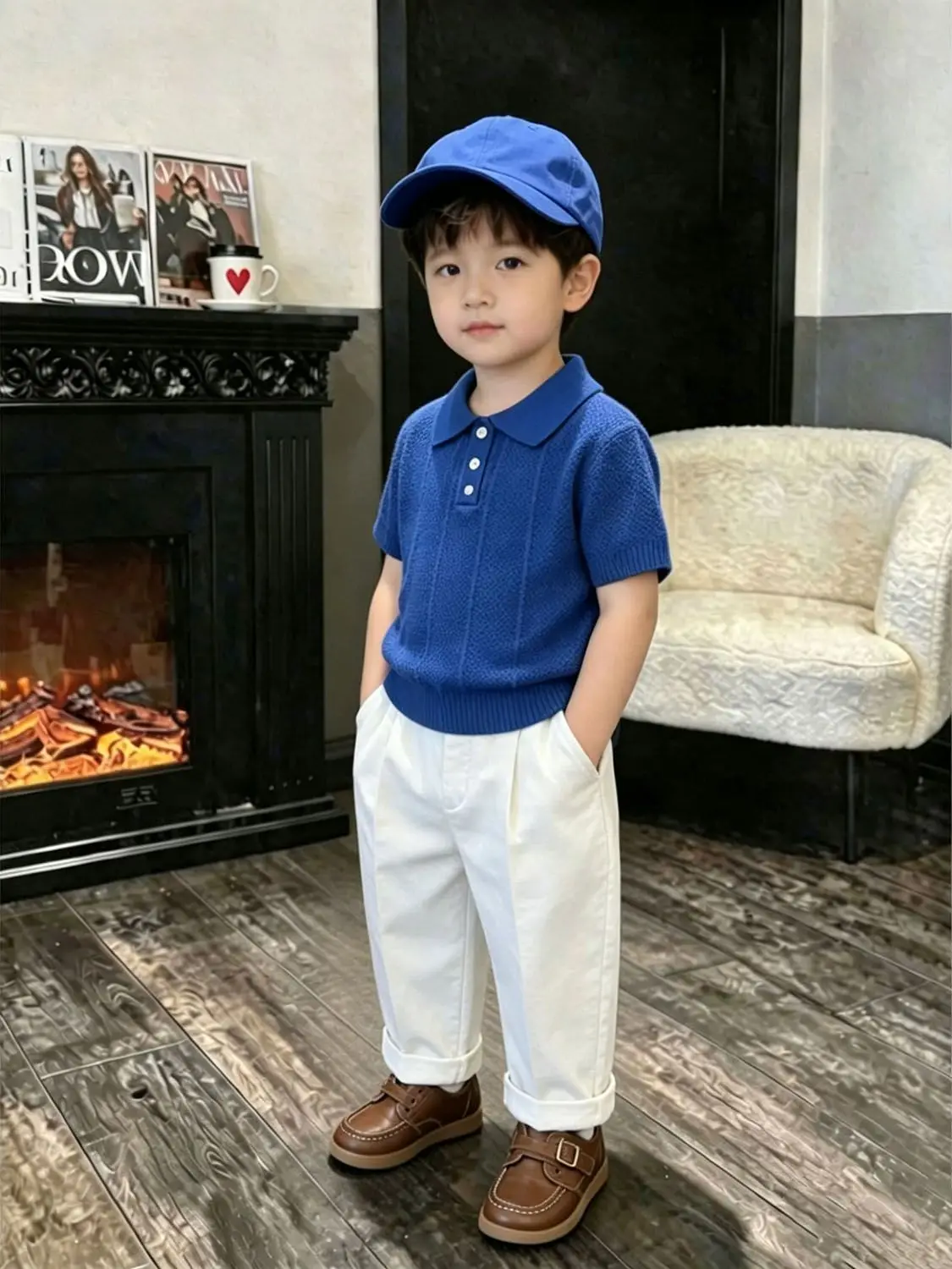 Children's Summer Set Fashionable New Boys' Blue Hollow Polo Neck Short Sleeve Knitted Shirt+White Casual Pants 2PCS
Children's Summer Set Fashionable New Boys' Blue Hollow Polo Neck Short Sleeve Knitted Shirt+White Casual Pants 2PCS
