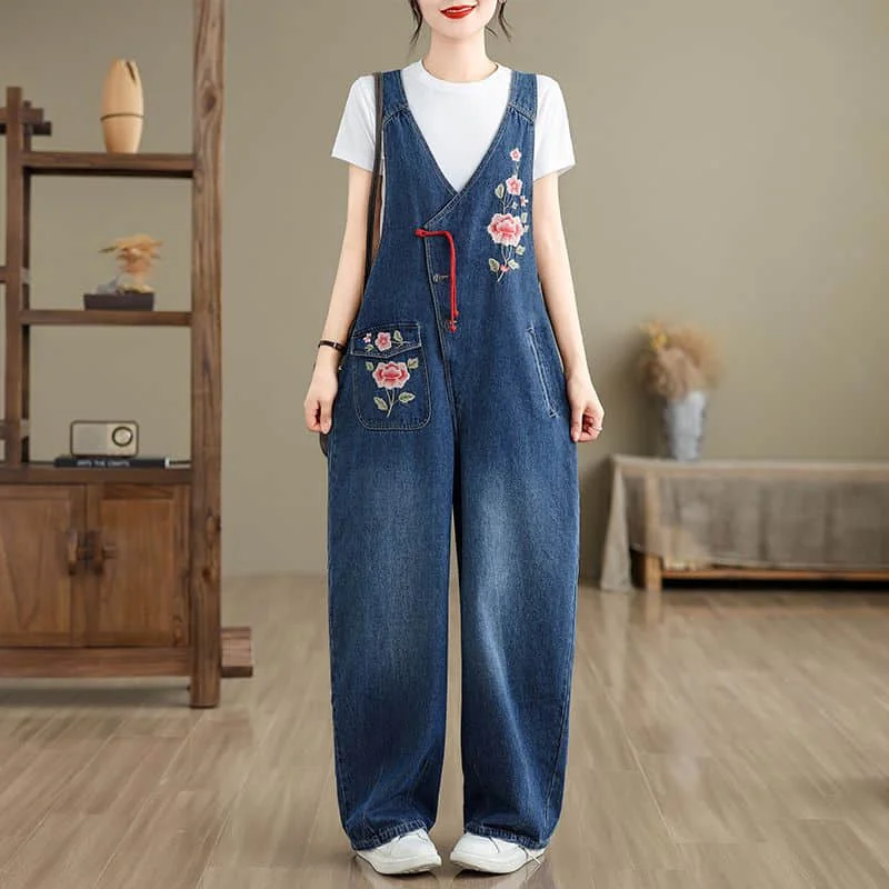 Denim Jumpsuits Korean Style Harajuku Loose Flower Embroidery Overalls One Piece Outfit Women Rompers Casual Vintage Playsuits
Denim Jumpsuits Korean Style Harajuku Loose Flower Embroidery Overalls One Piece Outfit Women Rompers Casual Vintage Playsuits