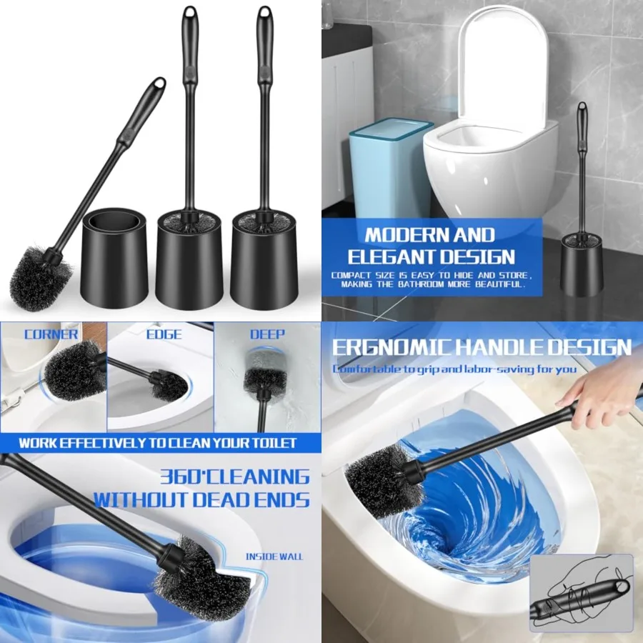 Toilet Brush and Holder 3 Pack with Long Handle - Non-Slip Grip Toilet Bowl Brush Set for Deep Cleaning Bathroom, Toilet Scrubber- Black
Toilet Brush and Holder 3 Pack with Long Handle - Non-Slip Grip Toilet Bowl Brush Set for Deep Cleaning Bathroom, Toilet Scrubber- Black