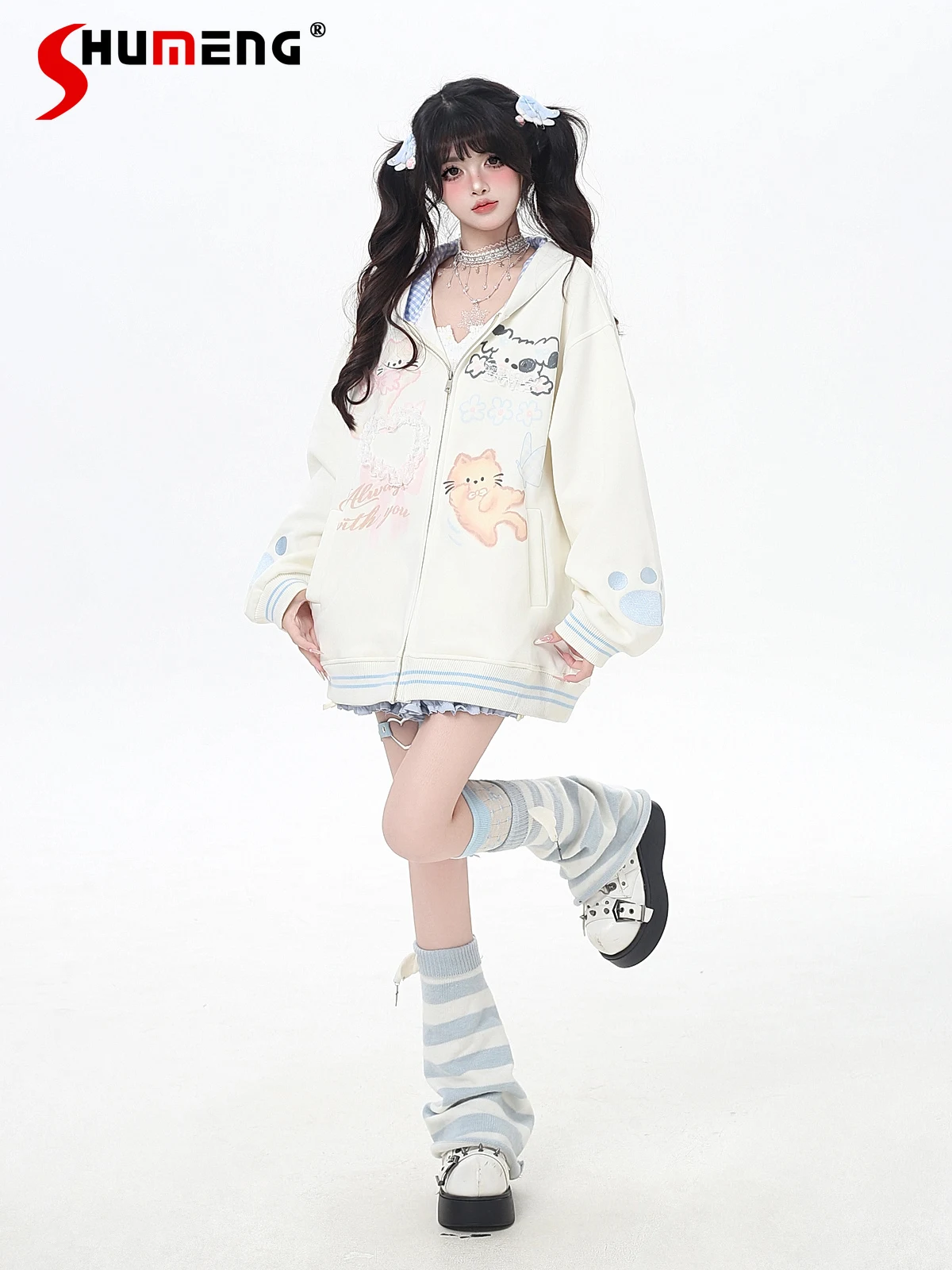 American Streetwear Sweet Cute Y2K Tops Lace Cat Print Loose Casual Versatile Zipper Plaid Hooded Sweatshirt Jacket Women Autumn
American Streetwear Sweet Cute Y2K Tops Lace Cat Print Loose Casual Versatile Zipper Plaid Hooded Sweatshirt Jacket Women Autumn