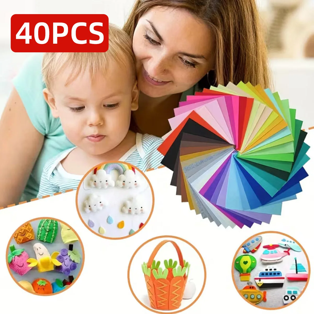 40PCS Felt Cloth Colored Felt Sheets Various Sizes Mixed Colors Soft And Dazzling Colors Suitable For DIY Manual Sewing Etc
40PCS Felt Cloth Colored Felt Sheets Various Sizes Mixed Colors Soft And Dazzling Colors Suitable For DIY Manual Sewing Etc