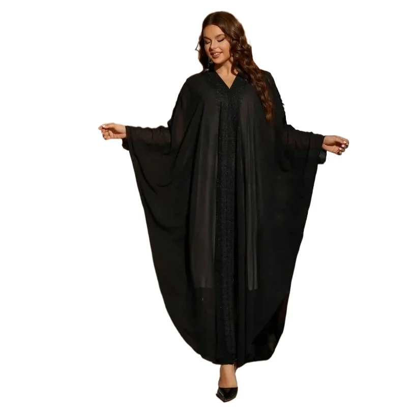 Gowns Abaya Dubai Elegant Muslim Women Long Sleeve V-neck Black Plus Size Long Abaya Dress Kaftan Abayas for Women with Hijab
Gowns Abaya Dubai Elegant Muslim Women Long Sleeve V-neck Black Plus Size Long Abaya Dress Kaftan Abayas for Women with Hijab