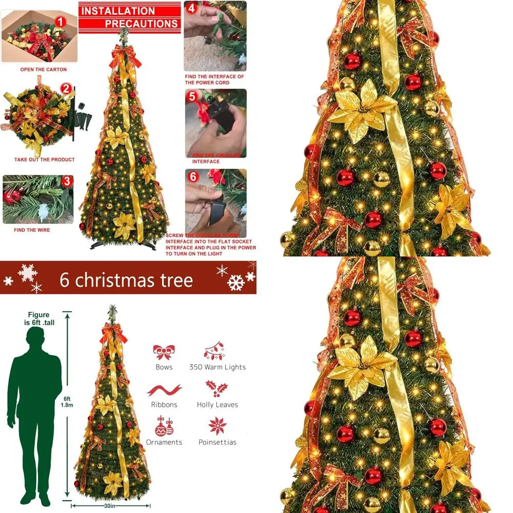 6ft Pre-lit Festive Christmas Tree with 200 LEDs, 66 Ornaments, and Easy Setup for Holiday Home Decor
6ft Pre-lit Festive Christmas Tree with 200 LEDs, 66 Ornaments, and Easy Setup for Holiday Home Decor