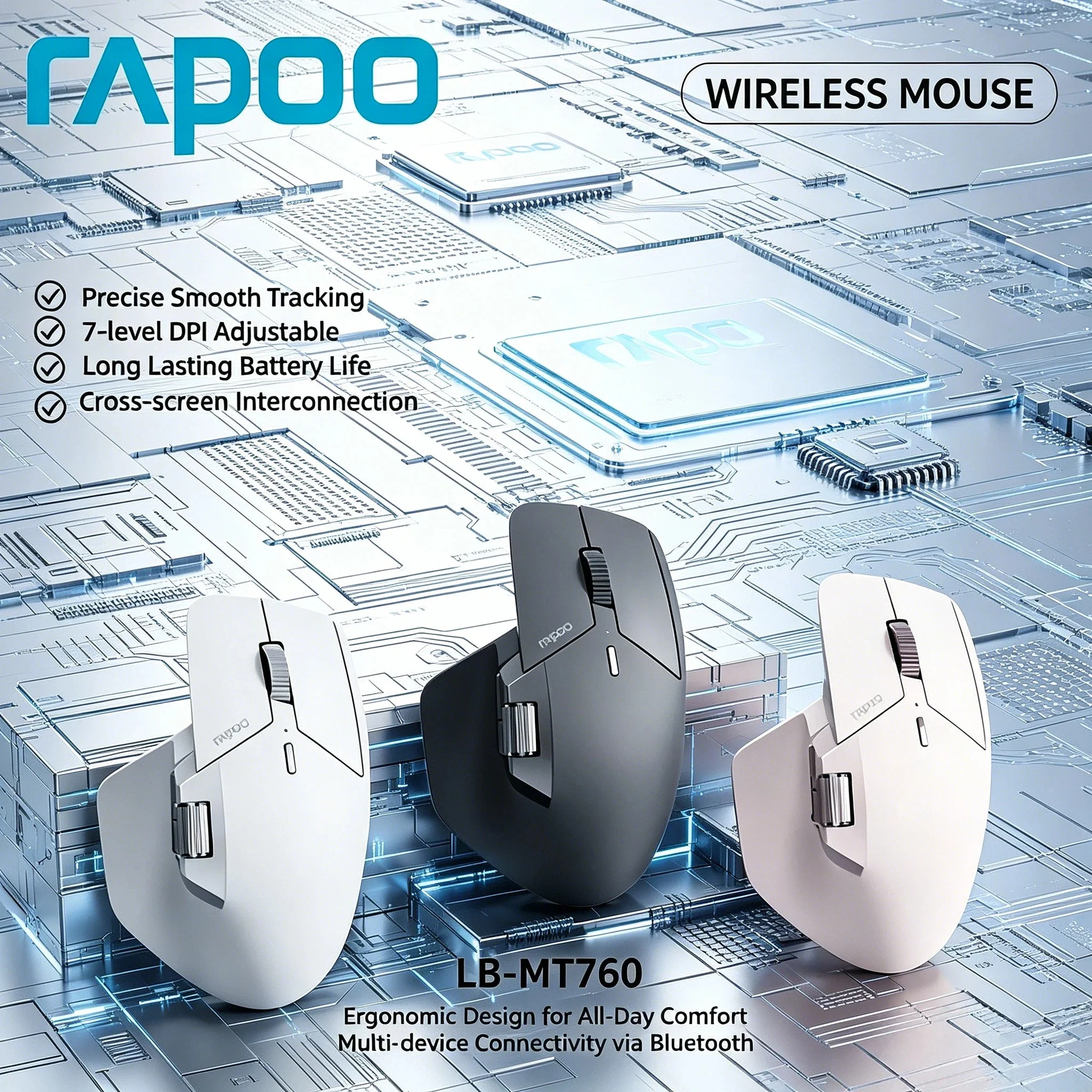 Rapoo MT760 Mini Multi-mode Wireless Mouse Rechargeable Bluetooth Ergonomic 4000 DPI Support Up to 4 Devices For Work New
Rapoo MT760 Mini Multi-mode Wireless Mouse Rechargeable Bluetooth Ergonomic 4000 DPI Support Up to 4 Devices For Work New