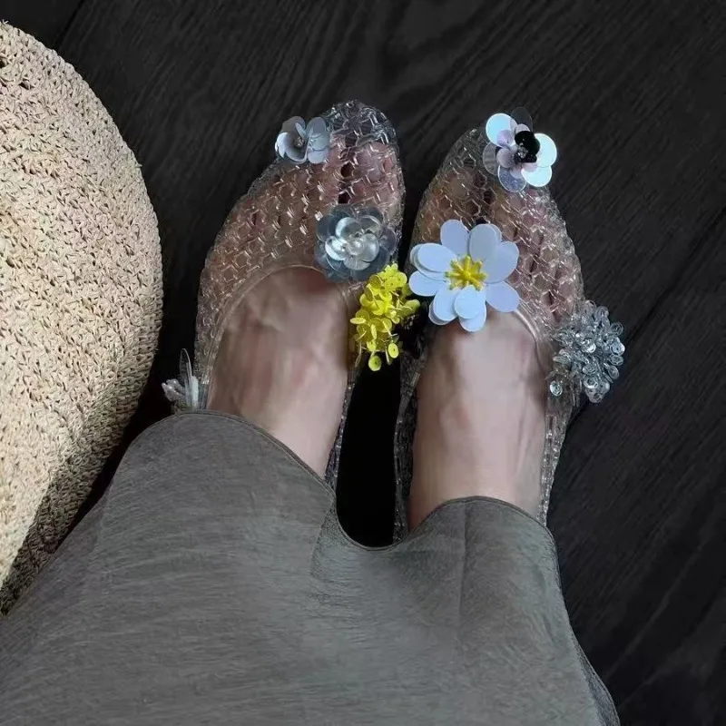 New Style Pointed-toe Open-toe Sandals Flat Sole Jelly-style Shoes DlY Shoes Floral Handcrafted Crystals Nettin Casual Shoes
New Style Pointed-toe Open-toe Sandals Flat Sole Jelly-style Shoes DlY Shoes Floral Handcrafted Crystals Nettin Casual Shoes