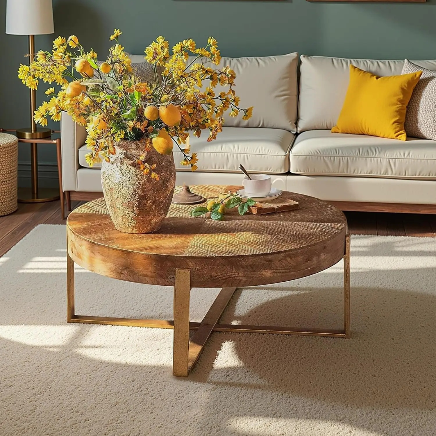Round Wood Coffee Table for Living Room - Circle Wooden Coffee Table with Gold Metal Legs, Rustic, Vintage, Easy, Customized
Round Wood Coffee Table for Living Room - Circle Wooden Coffee Table with Gold Metal Legs, Rustic, Vintage, Easy, Customized