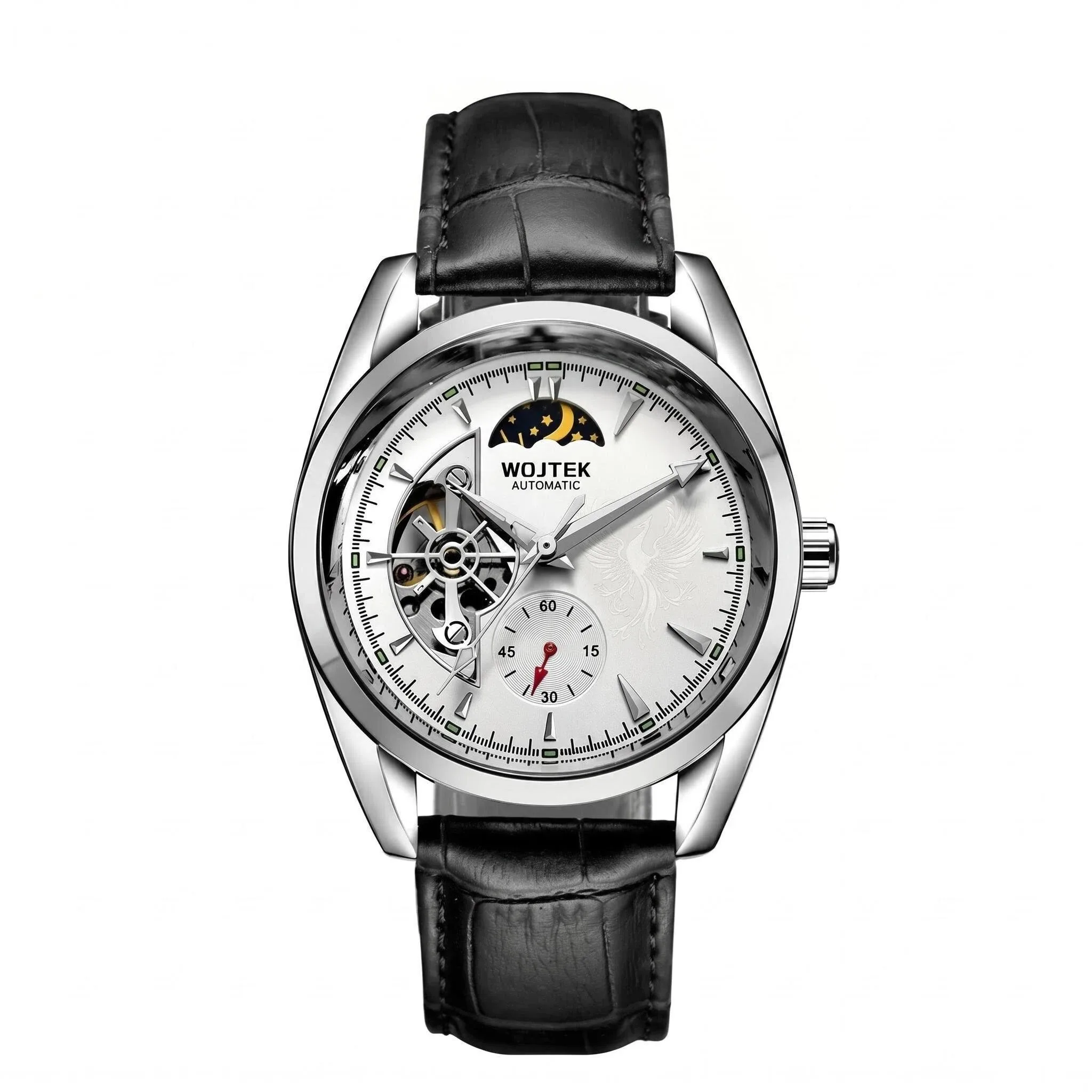 Automatic Mechanical Watch Tourbillon Series, Steel Case 40mm Diameter 15mm Thickness, Leather Strap 3ATM
Automatic Mechanical Watch Tourbillon Series, Steel Case 40mm Diameter 15mm Thickness, Leather Strap 3ATM