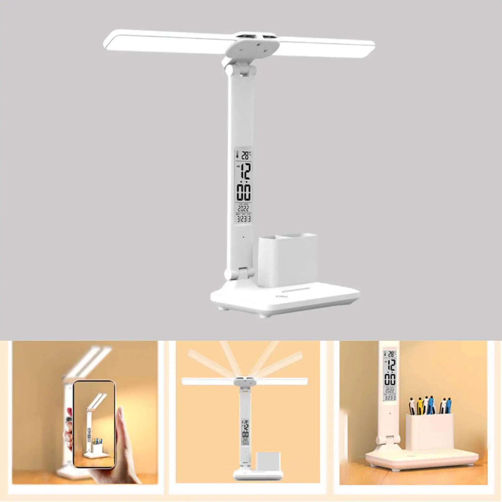 LED with Clock, Date, Temperature Desk Light Adjustable Modes Lighting Table
LED with Clock, Date, Temperature Desk Light Adjustable Modes Lighting Table