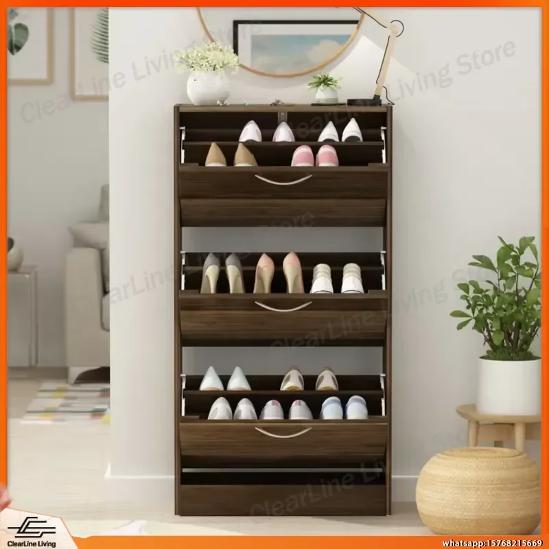 3 Door Wooden Brown Shoe Cabinet with Shutter Doors Drawers Adjustable Shelves Entryway Storage Organizer Hallway Shoe Rack
3 Door Wooden Brown Shoe Cabinet with Shutter Doors Drawers Adjustable Shelves Entryway Storage Organizer Hallway Shoe Rack