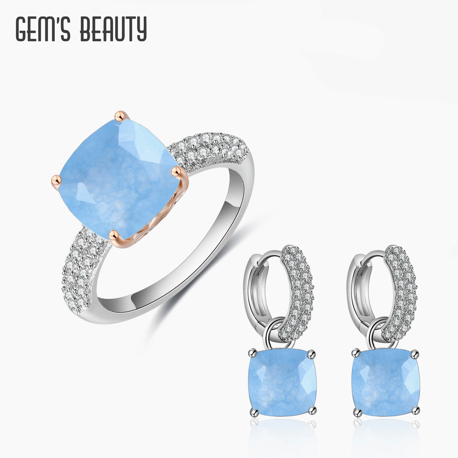 GEM'S BEAUTY Natural Aqua-blue Calcedony Ring Hoop Earrings Gemstone Jewelry Sets 925 Sterling Silver Wedding Women Fine Jewelry
GEM'S BEAUTY Natural Aqua-blue Calcedony Ring Hoop Earrings Gemstone Jewelry Sets 925 Sterling Silver Wedding Women Fine Jewelry