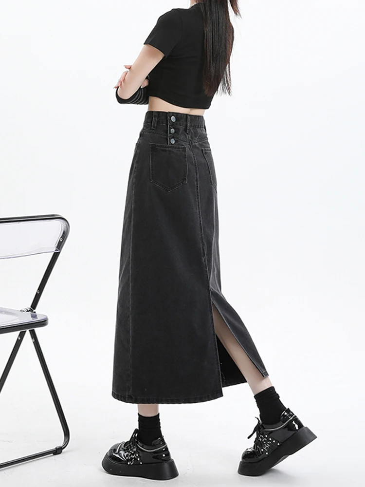 Retro Black Grey Denim Skirt Half-length Spring Autumn Style Women's Wrap around High Waist A-line Skirt Casual High Heels
Retro Black Grey Denim Skirt Half-length Spring Autumn Style Women's Wrap around High Waist A-line Skirt Casual High Heels