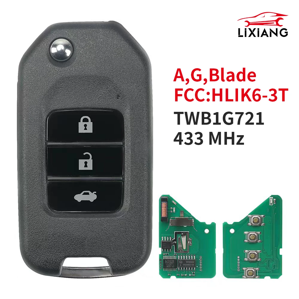 Автомобильный ключ-пульт Lixiang TWB1G721 HLIK6-3T ID47 433 МГц A/G Blade с 3 кнопками для Honda Accord, Civic, City, CRV, Jazz, XR-V, Vezel, HR-V, FRV
Автомобильный ключ-пульт Lixiang TWB1G721 HLIK6-3T ID47 433 МГц A/G Blade с 3 кнопками для Honda Accord, Civic, City, CRV, Jazz, XR-V, Vezel, HR-V, FRV
