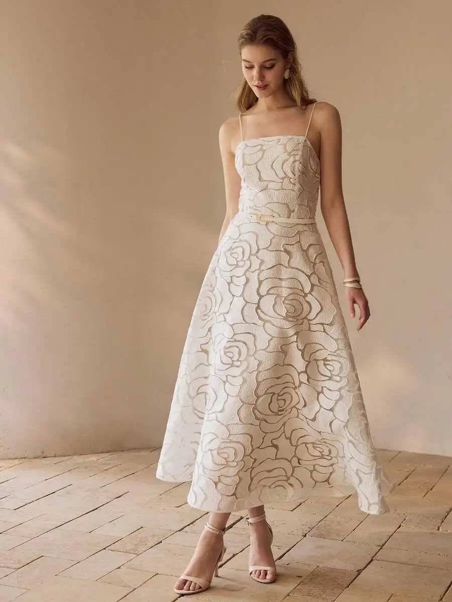 Elegant Floral A-Line Midi Dress With Thin Straps For Women
Elegant Floral A-Line Midi Dress With Thin Straps For Women