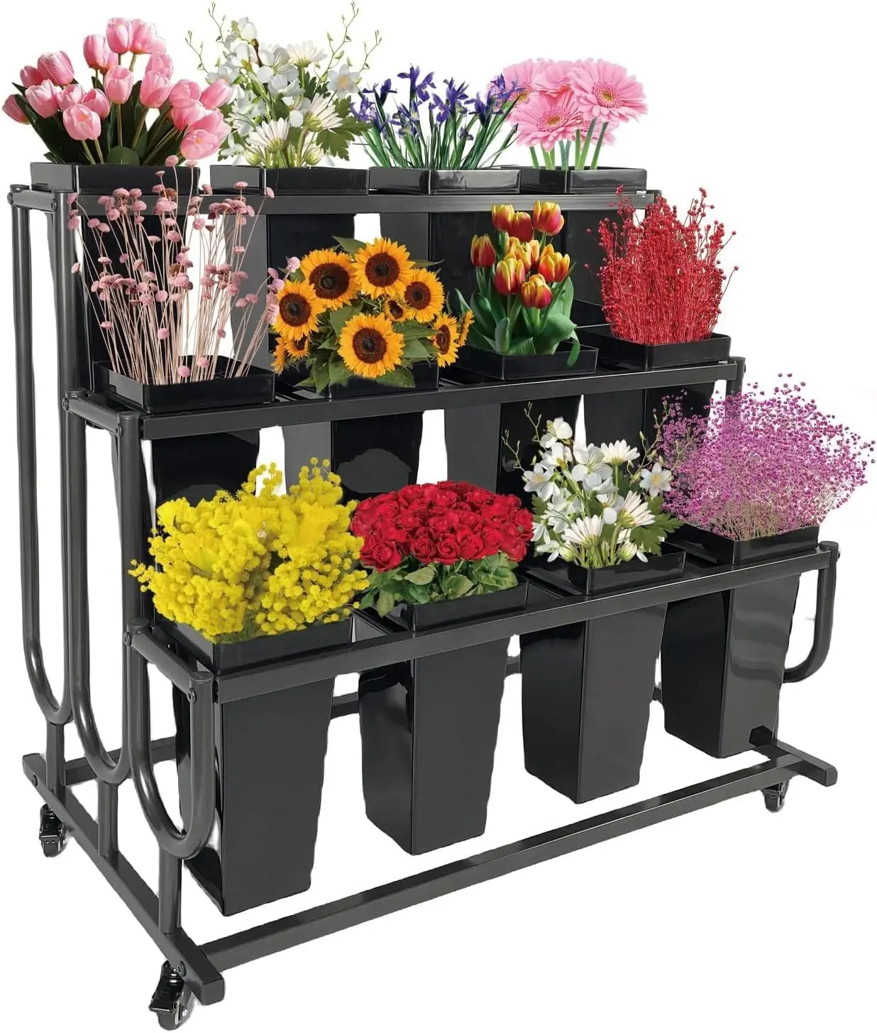 3-Tier Movable Plant Cart with 12 Buckets - Heavy Duty Flower Rack for Shops, Homes, Cafes, Offices
3-Tier Movable Plant Cart with 12 Buckets - Heavy Duty Flower Rack for Shops, Homes, Cafes, Offices
