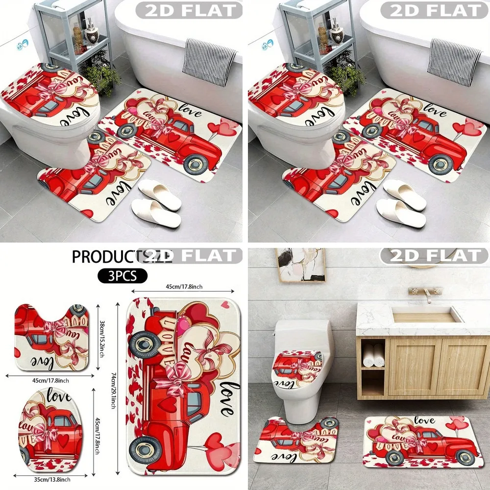 2D Flat 3pcs Bathroom Rug Set Red Truck Love Hearts Ribbon Pattern Non-Slip Washable Bath Mats Set for Bathroom Kitchen Bedroom
2D Flat 3pcs Bathroom Rug Set Red Truck Love Hearts Ribbon Pattern Non-Slip Washable Bath Mats Set for Bathroom Kitchen Bedroom