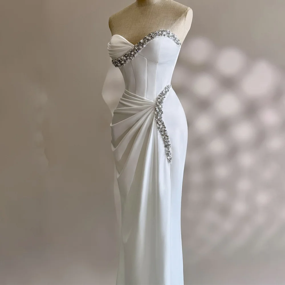 Customized Crystal Pearls Beading Lace Up Back Sweep Satin Strapless Chiffon Mermaid Detachable Sleeve Sweetheart Temperament Ev
Customized Crystal Pearls Beading Lace Up Back Sweep Satin Strapless Chiffon Mermaid Detachable Sleeve Sweetheart Temperament Ev