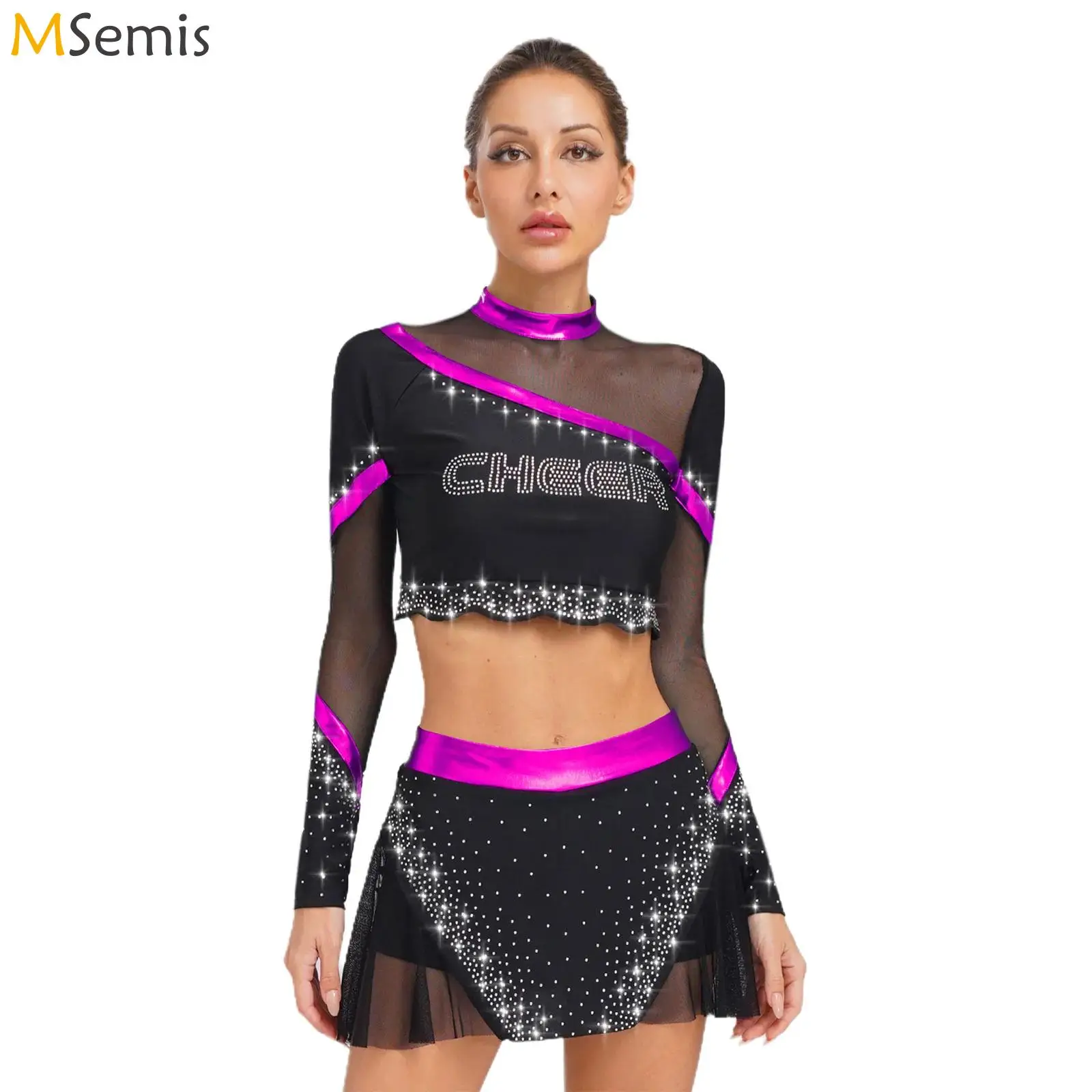 2Pcs Women Rhinestone Cheerleading Crop Tops with Dance Skirt Jazz Modern Street Dance Cheerleadear Hip-Hop Performances Costume
2Pcs Women Rhinestone Cheerleading Crop Tops with Dance Skirt Jazz Modern Street Dance Cheerleadear Hip-Hop Performances Costume