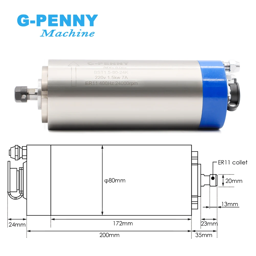 1.5KW ER11 D80 220V/380V Water Cooled Spindle Motor 1.5KW HY Inverter Cnc Spindle Motor
1.5KW ER11 D80 220V/380V Water Cooled Spindle Motor 1.5KW HY Inverter Cnc Spindle Motor