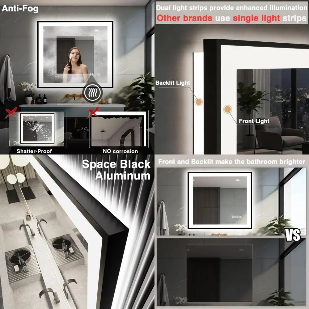 Зеркало для ванной с LED-подсветкой в черной раме 40x38, с ударопрочным стеклом и 3 режимами цветовой памяти
Зеркало для ванной с LED-подсветкой в черной раме 40x38, с ударопрочным стеклом и 3 режимами цветовой памяти