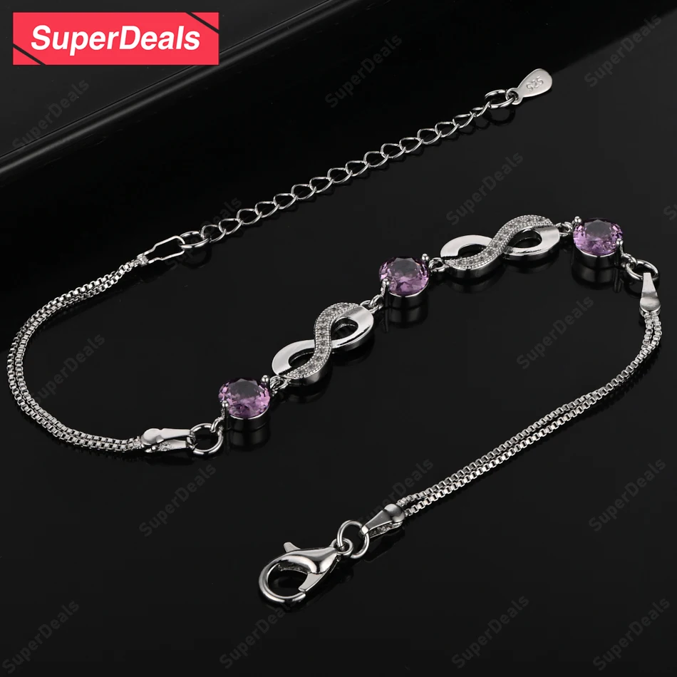 SuperDeals Purple Zircon Number 8 925 Sterling Silver Bracelet Lovers High Jewelry Accessories For Men Women Wedding Party Gift
SuperDeals Purple Zircon Number 8 925 Sterling Silver Bracelet Lovers High Jewelry Accessories For Men Women Wedding Party Gift