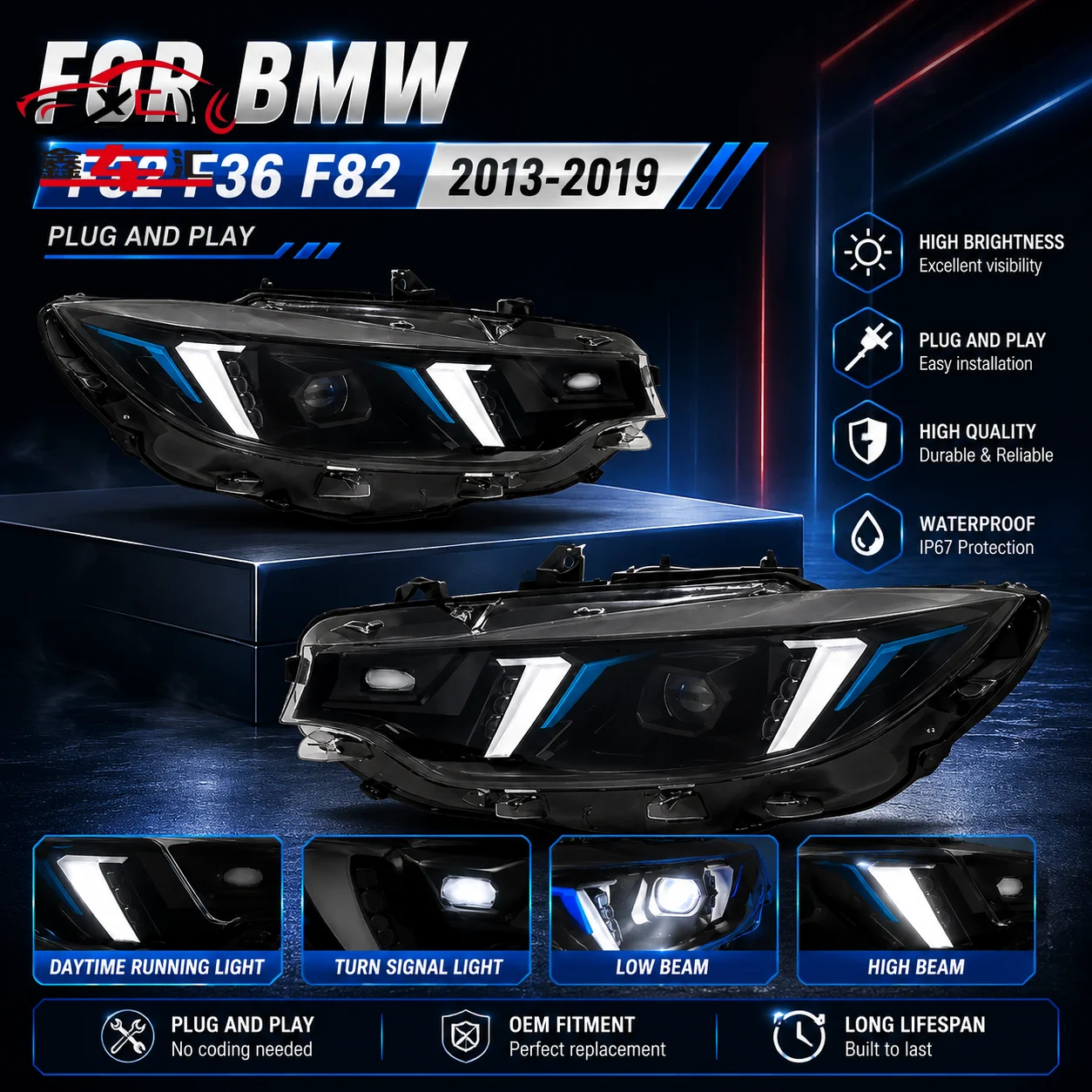 Car LED Headlight Light Accessories For BMW F32 F36 F82 2013-2019 Auto Fog DRL Brake Turn Signal Lamp Plug And Play
Car LED Headlight Light Accessories For BMW F32 F36 F82 2013-2019 Auto Fog DRL Brake Turn Signal Lamp Plug And Play