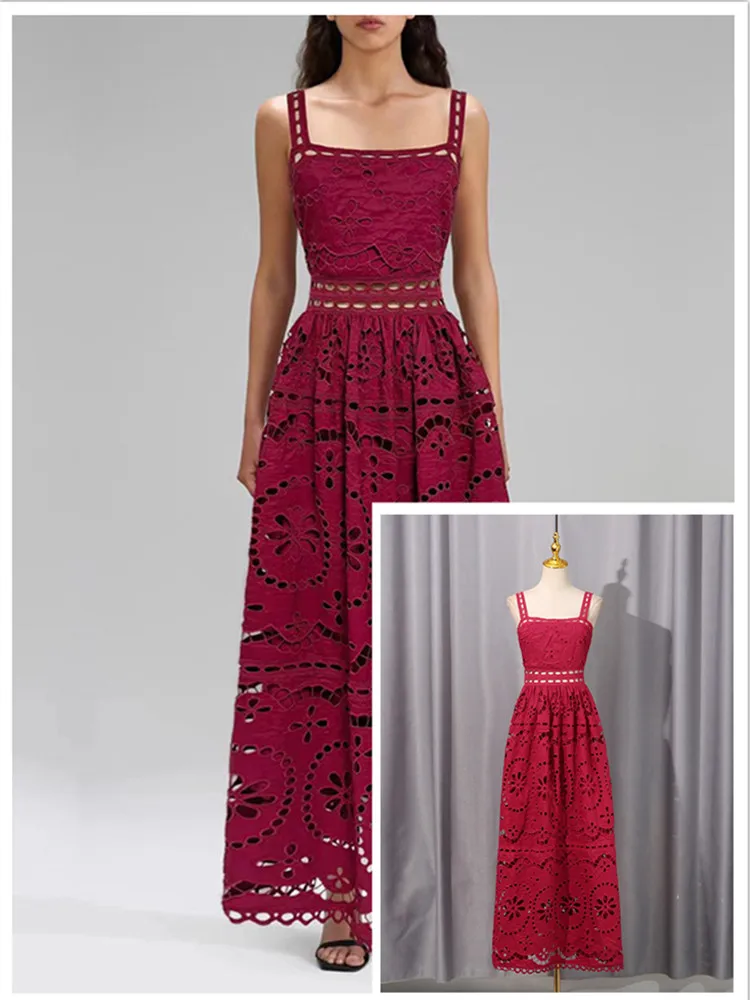 Red Hollow out Patchwork Embroidery Design Sleeveless Waist Cinched Slim Long A-Line Dress Vintage Style Women's Fashion
Red Hollow out Patchwork Embroidery Design Sleeveless Waist Cinched Slim Long A-Line Dress Vintage Style Women's Fashion
