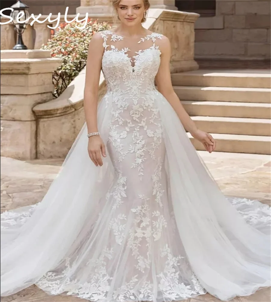 Luxury Mermaid Wedding Dress With Detachable Train Plus Size Lace Civil Boho Bride Dress Removable Train Garden BridalCustomized
Luxury Mermaid Wedding Dress With Detachable Train Plus Size Lace Civil Boho Bride Dress Removable Train Garden BridalCustomized