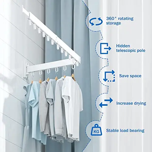 Space-Saving Wall-Mounted Retractable Drying Rack With 360° Rotating Arms And Telescopic Pole
Space-Saving Wall-Mounted Retractable Drying Rack With 360° Rotating Arms And Telescopic Pole