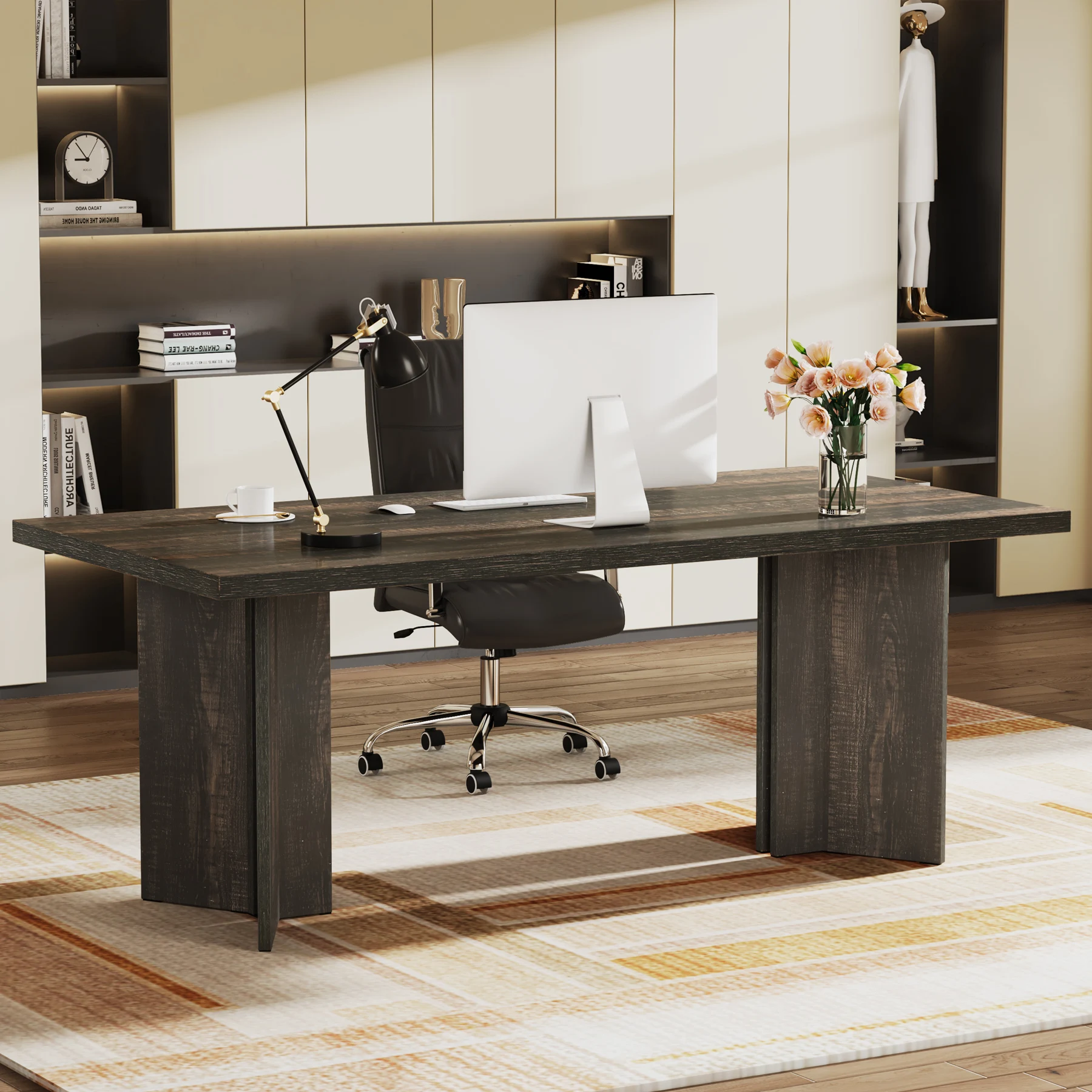 Tribesigns 63-inch Executive Desk, Vintage Office Computer Desk with Large Tabletop, Farmhouse Wood Writing Conference Table
Tribesigns 63-inch Executive Desk, Vintage Office Computer Desk with Large Tabletop, Farmhouse Wood Writing Conference Table
