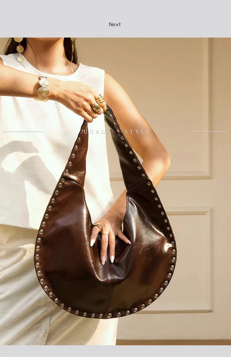 Fashion Rivet Moon Bag High Quality Textured Casual Cool Bag Large Capacity Tote Bag Women Handbag Female Shoulder Underarm Bag
Fashion Rivet Moon Bag High Quality Textured Casual Cool Bag Large Capacity Tote Bag Women Handbag Female Shoulder Underarm Bag